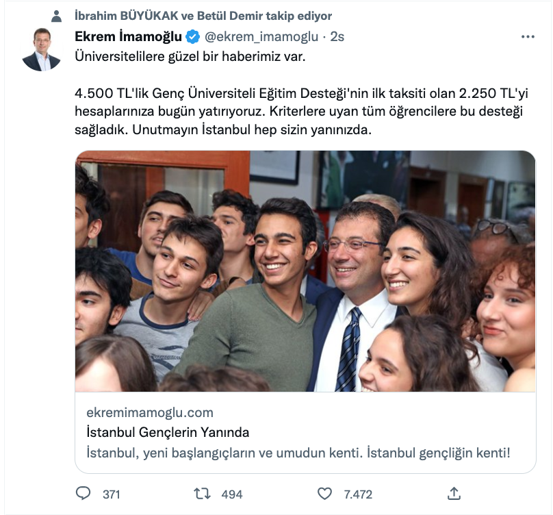 ekrem imamoglu ndan genc universiteli egitim destegi aciklamasi ilk taksit yatirilmaya baslandi 